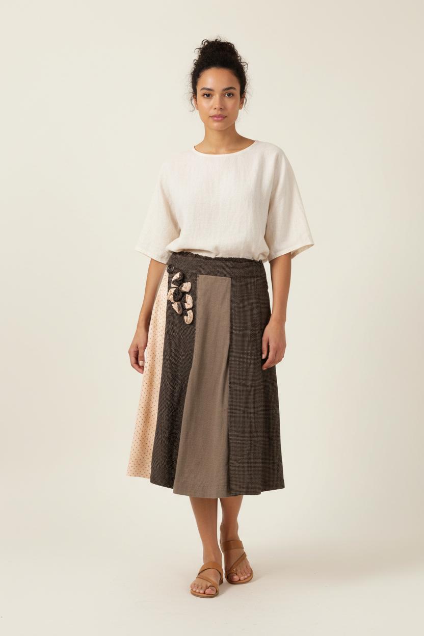 Jupe Midi Marron et Beige - Taille S/36 de la marque IKKS | PARAD85752 - Vendu par Paradigme - Image 1