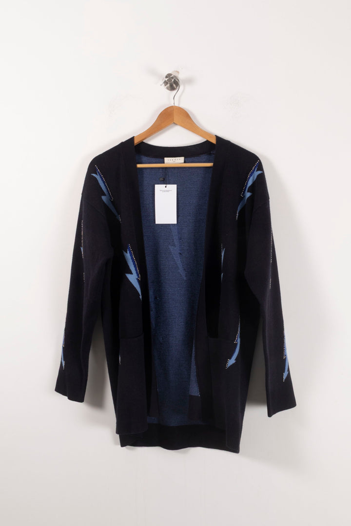 Cardigan Noir et Bleu - Taille M/38 de la marque Sandro | PARAD85836 - Vendu par Paradigme - Image 2