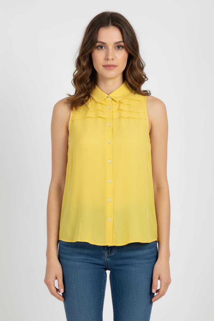 Chemisier Sans Manches Jaune - Taille S/36 de la marque Sandro | PARAD85845 - Vendu par Paradigme - Image 1