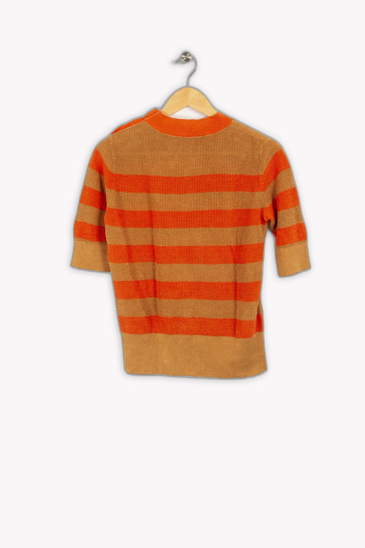 Orange-braun gestreifter Pullover – Größe L/40