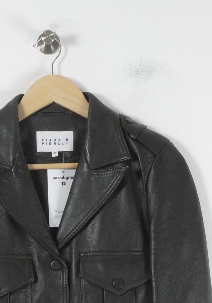 Veste en Cuir Noire - Taille S/36 de la marque Claudie Pierlot | PARAD86066 - Vendu par Paradigme - Image 3