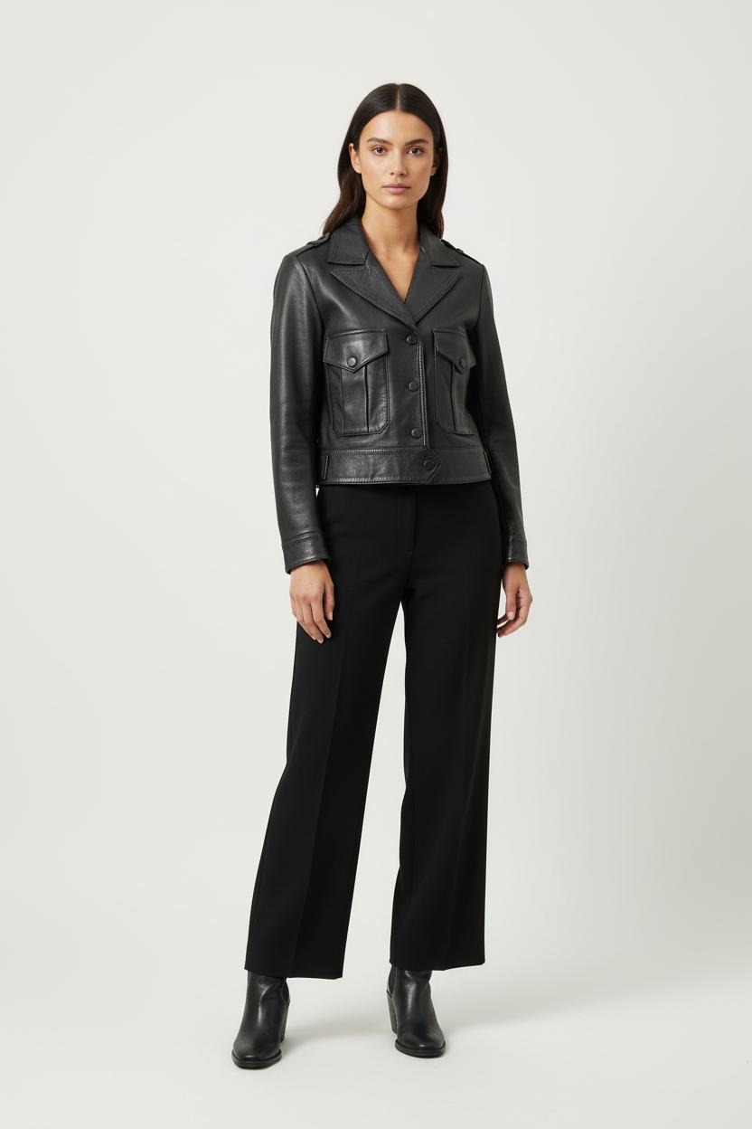 Veste en Cuir Noire - Taille S/36 de la marque Claudie Pierlot | PARAD86066 - Vendu par Paradigme - Image 1