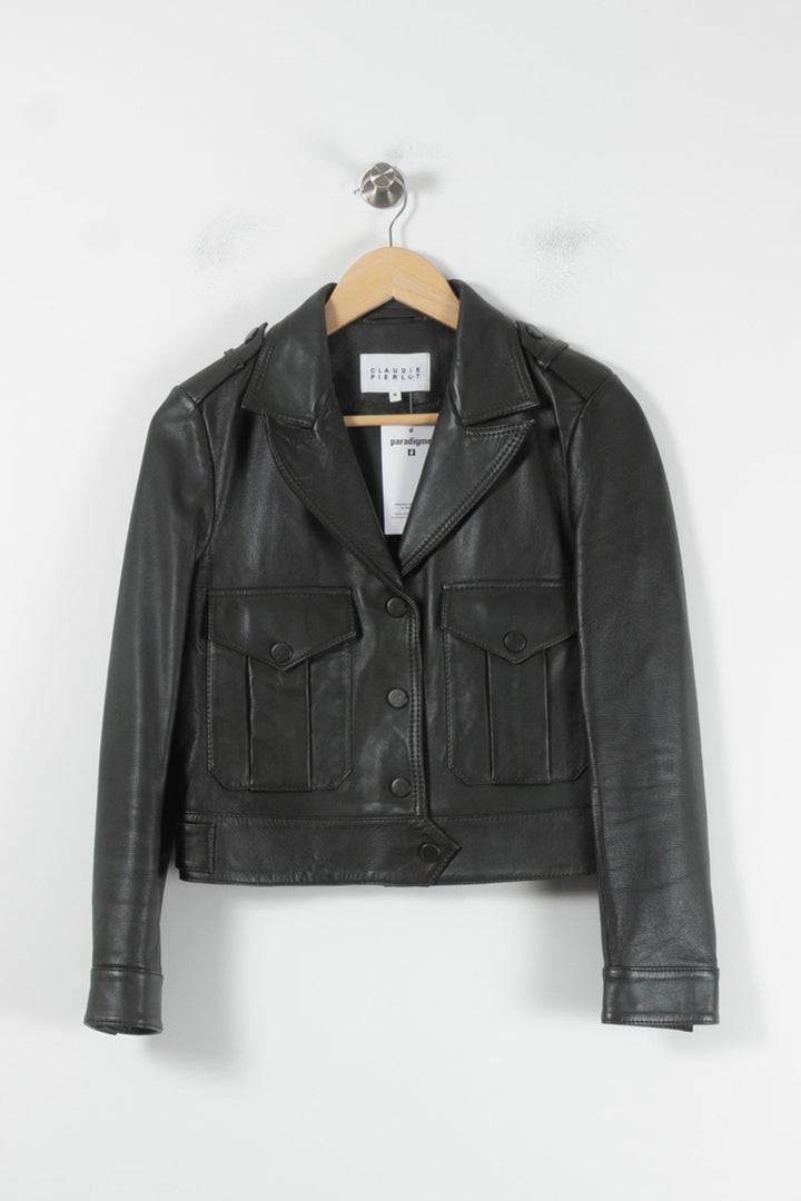 Veste en Cuir Noire - Taille S/36 de la marque Claudie Pierlot | PARAD86066 - Vendu par Paradigme - Image 2