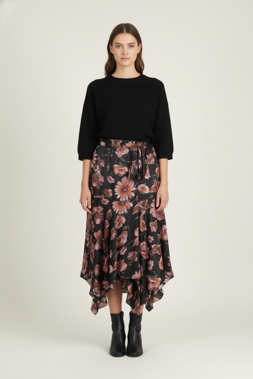 Jupe Asymétrique Noire et Rose - Taille L/40 de la marque The Kooples | PARAD86084 - Vendu par Paradigme - Image 1