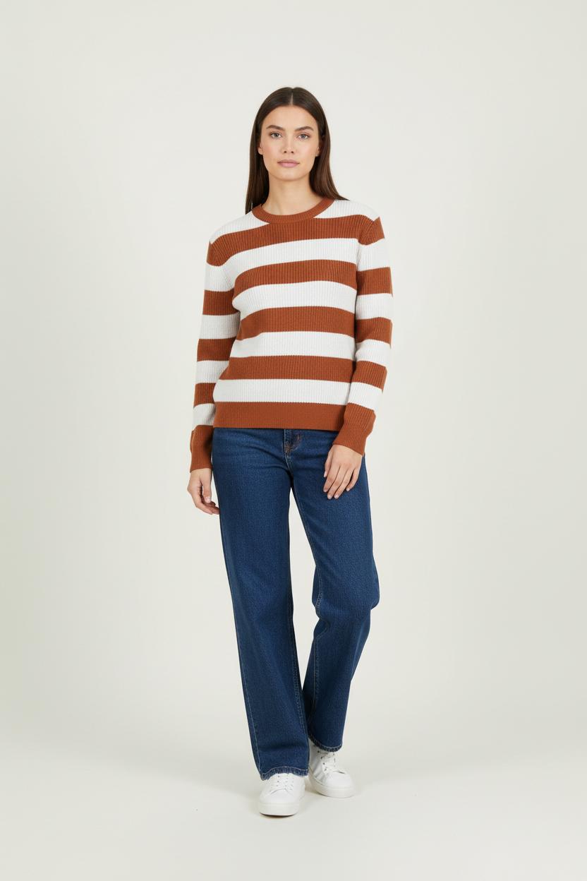 Pull Rayé Blanc et Marron - Taille S/36 de la marque Sandro | PARAD86143 - Vendu par Paradigme - Image 1