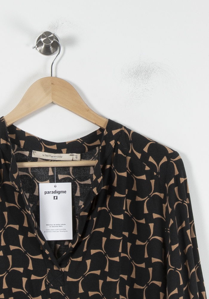 Blouse Noire et Beige - Taille L/40 de la marque La Fée Maraboutée | PARAD86237 - Vendu par Paradigme - Image 3