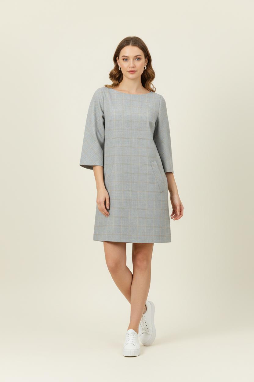 Robe Droite Grise à Carreaux Beige - Taille M/38 de la marque Caroll | PARAD86274 - Vendu par Paradigme - Image 1