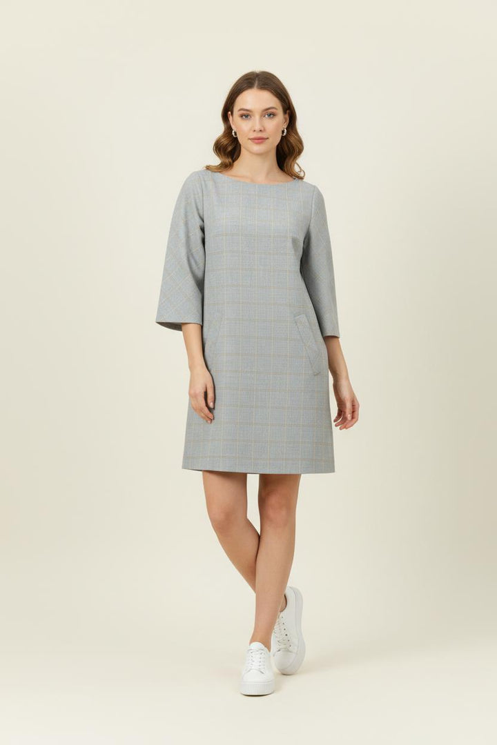 Robe Droite Grise à Carreaux Beige - Taille M/38 de la marque Caroll | PARAD86274 - Vendu par Paradigme - Image 1