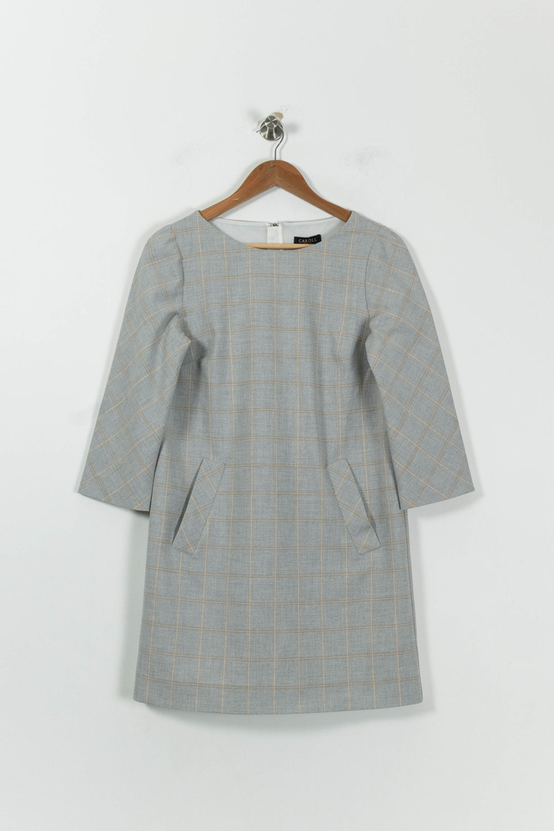 Robe Droite Grise à Carreaux Beige - Taille M/38 de la marque Caroll | PARAD86274 - Vendu par Paradigme - Image 2