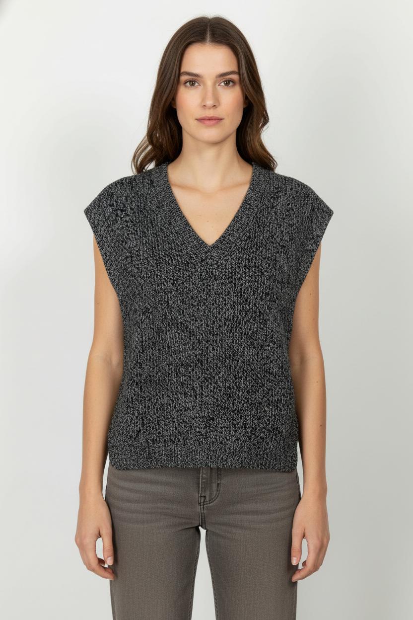 Pull Sans Manches Noir et Gris - Taille L/40 de la marque Caroll | PARAD86315 - Vendu par Paradigme - Image 1