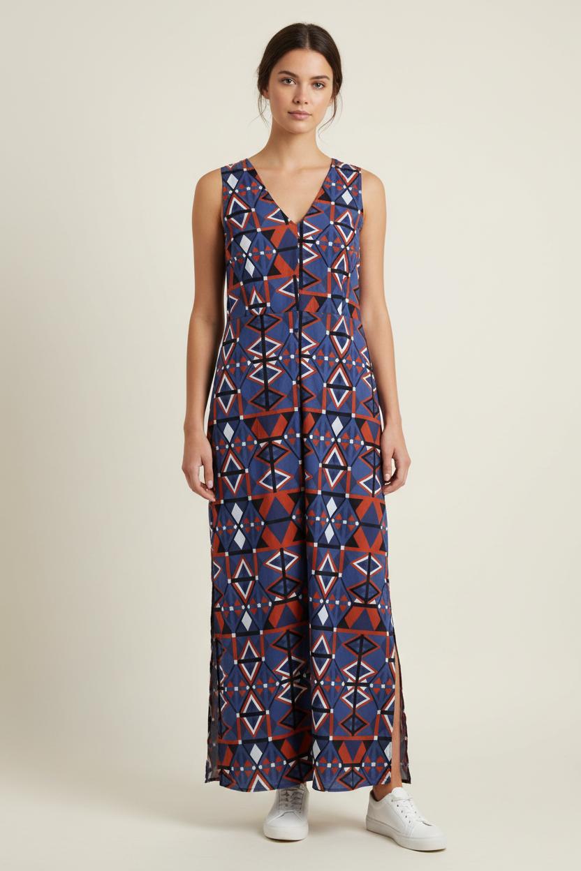 Robe Longue Bleu et Rouge - Taille XL/42 de la marque La Fée Maraboutée | PARAD86337 - Vendu par Paradigme - Image 1