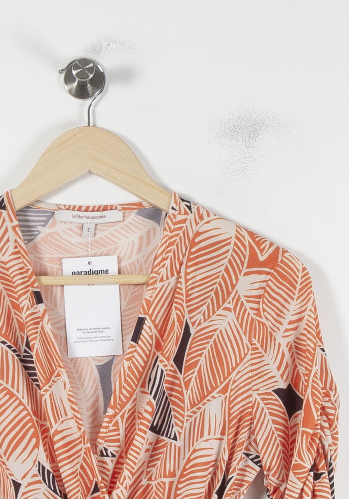 Robe Portefeuille Orange et Noire - Taille S/36 de la marque La Fée Maraboutée | PARAD86613 - Vendu par Paradigme - Image 3