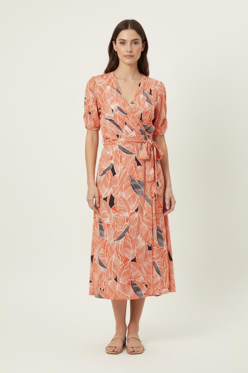 Robe Portefeuille Orange et Noire - Taille S/36 de la marque La Fée Maraboutée | PARAD86613 - Vendu par Paradigme - Image 1