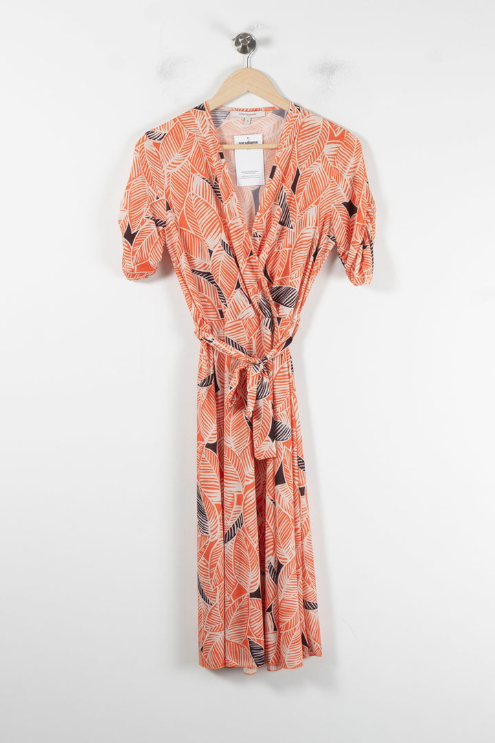 Robe Portefeuille Orange et Noire - Taille S/36 de la marque La Fée Maraboutée | PARAD86613 - Vendu par Paradigme - Image 2