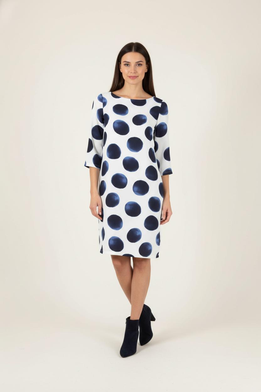 Robe Droite Blanche et Bleue - Taille S/36 de la marque La Fée Maraboutée | PARAD86801 - Vendu par Paradigme - Image 1