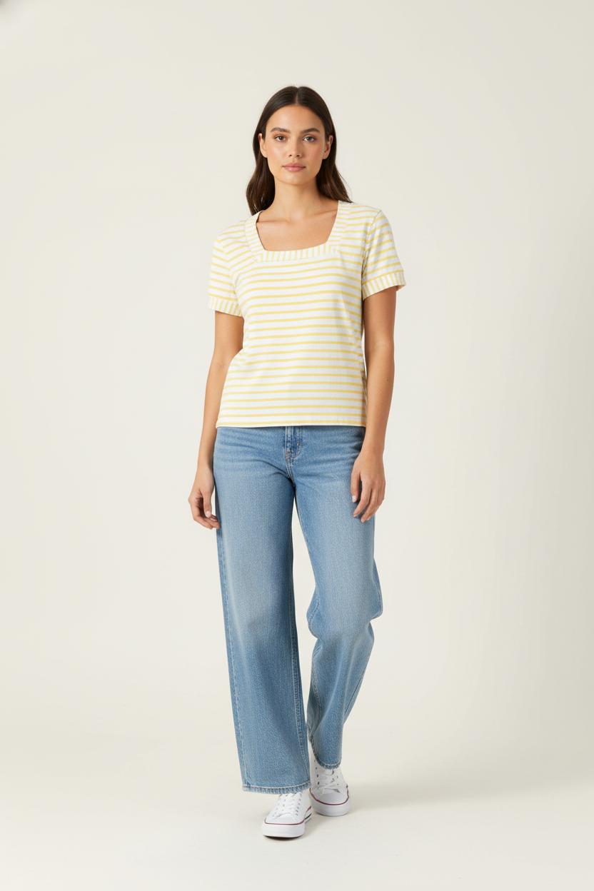 Tee-shirt Rayé Jaune et Blanc - Taille XL/42 de la marque Maison 123 | PARAD86865 - Vendu par Paradigme - Image 1