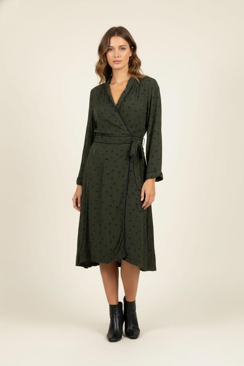 Robe Portefeuille Verte à Pois Noirs - Taille M/38 de la marque Karl Marc John | PARAD86914 - Vendu par Paradigme - Image 1