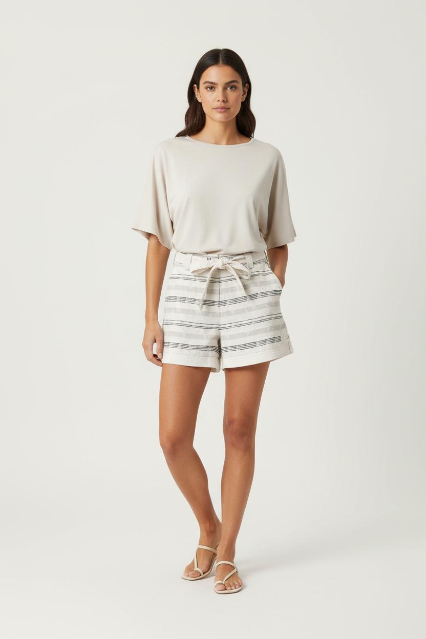 Short Rayé Beige et Noir - Taille M/38 de la marque Sessùn | PARAD86950 - Vendu par Paradigme - Image 1