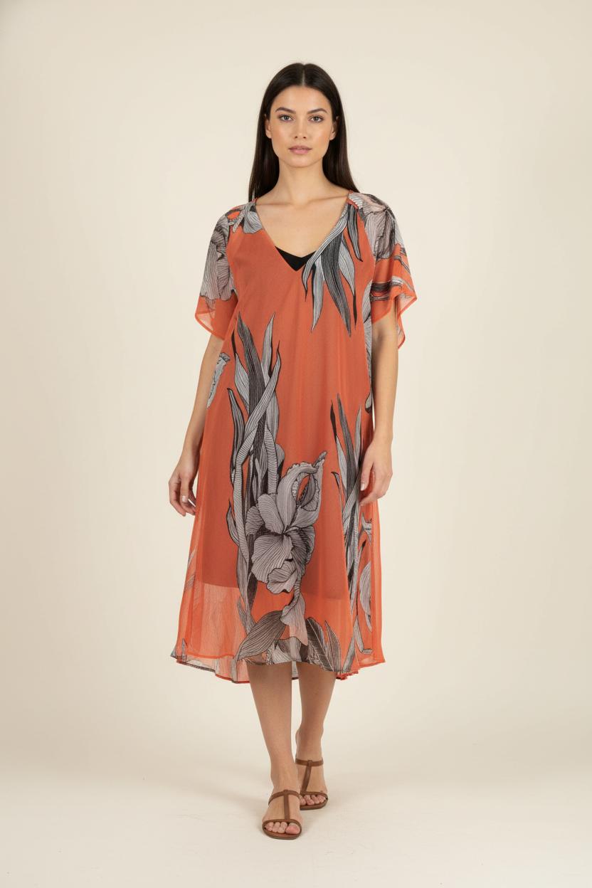 Robe Orange et Noire - Taille M/38 de la marque La Fée Maraboutée | PARAD87087 - Vendu par Paradigme - Image 1
