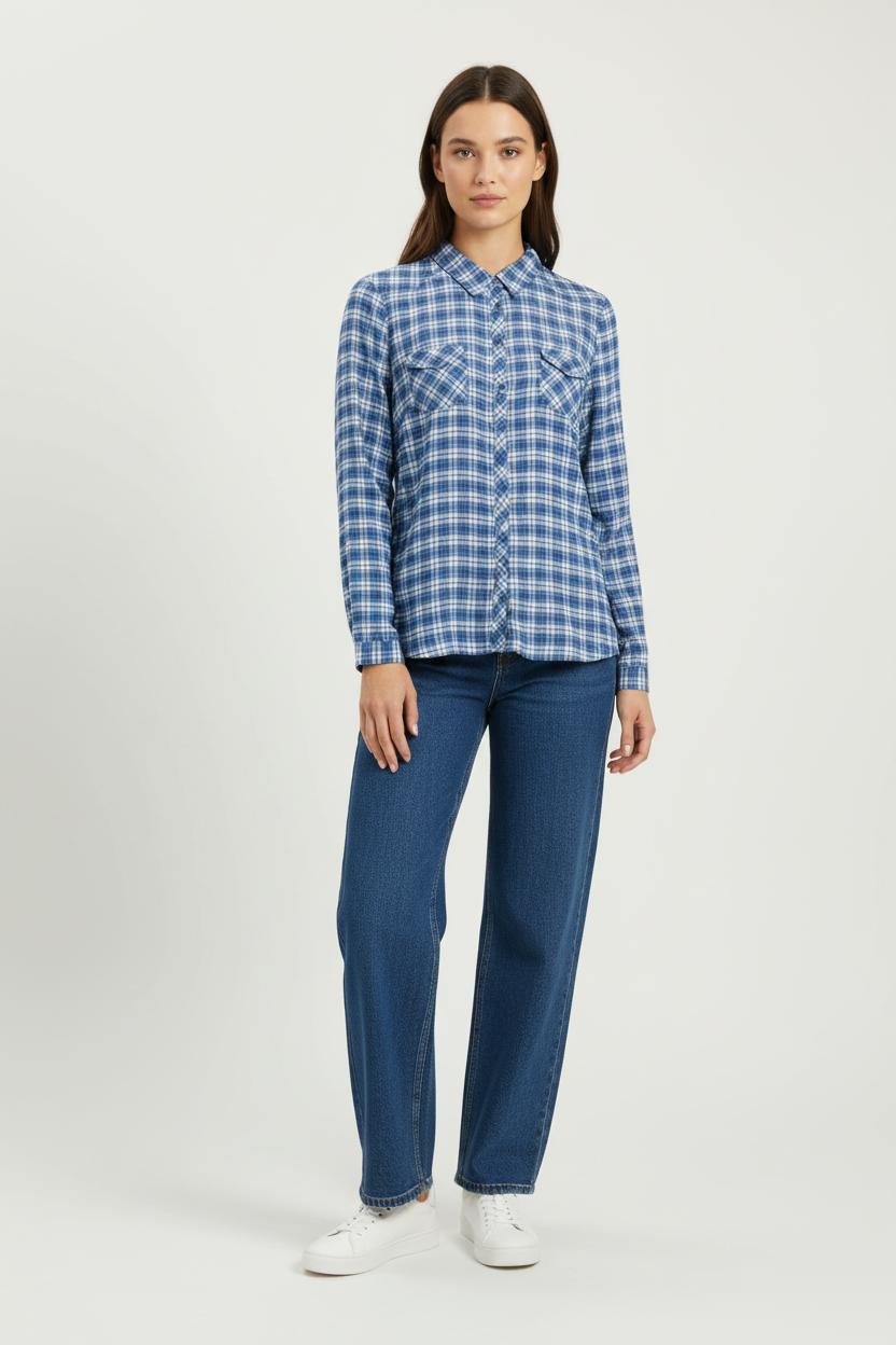 Chemise à Carreaux Bleue et Blanche - Taille L/40 de la marque Caroll | PARAD87125 - Vendu par Paradigme - Image 1