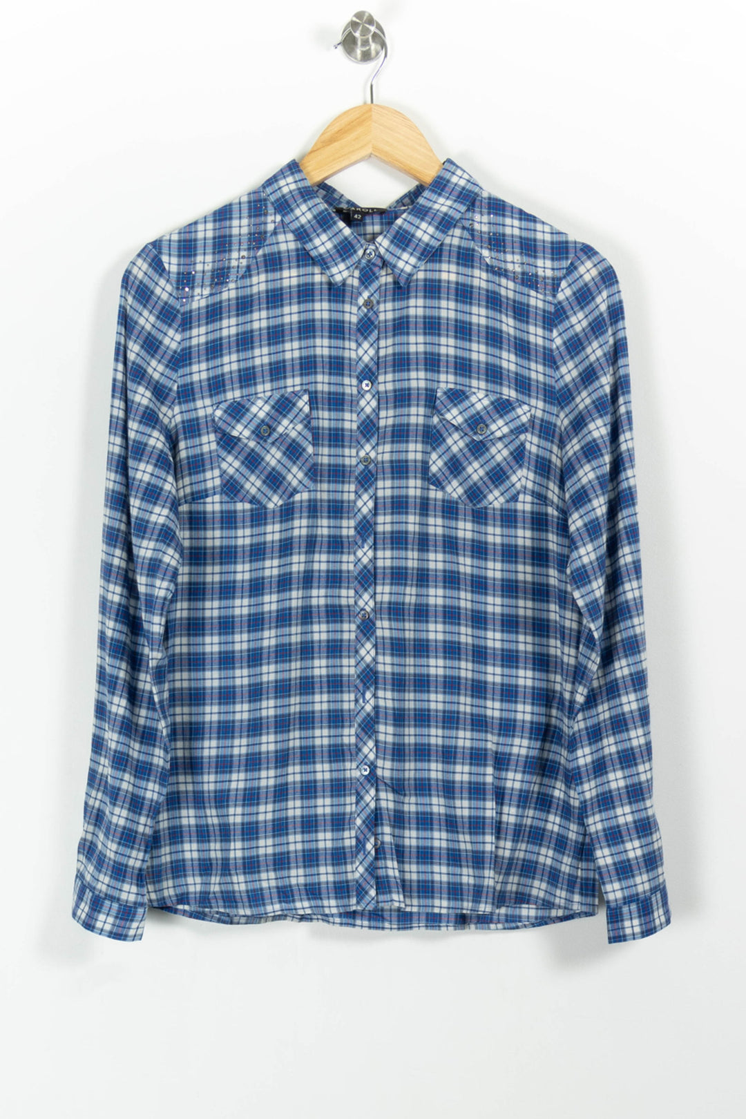 Chemise à Carreaux Bleue et Blanche - Taille L/40 de la marque Caroll | PARAD87125 - Vendu par Paradigme - Image 2