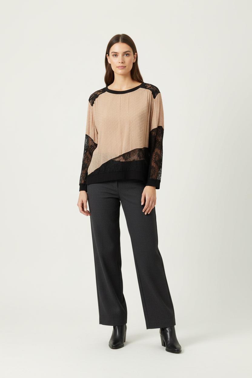 Blouse Beige et Noire - Taille L/40 de la marque Derhy | PARAD87223 - Vendu par Paradigme - Image 1