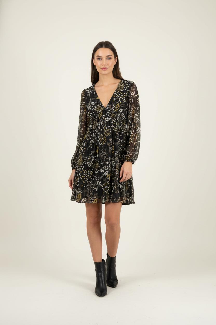 Robe Fleurie Noire et Blanche - Taille XS/34 de la marque IKKS | PARAD87313 - Vendu par Paradigme - Image 1