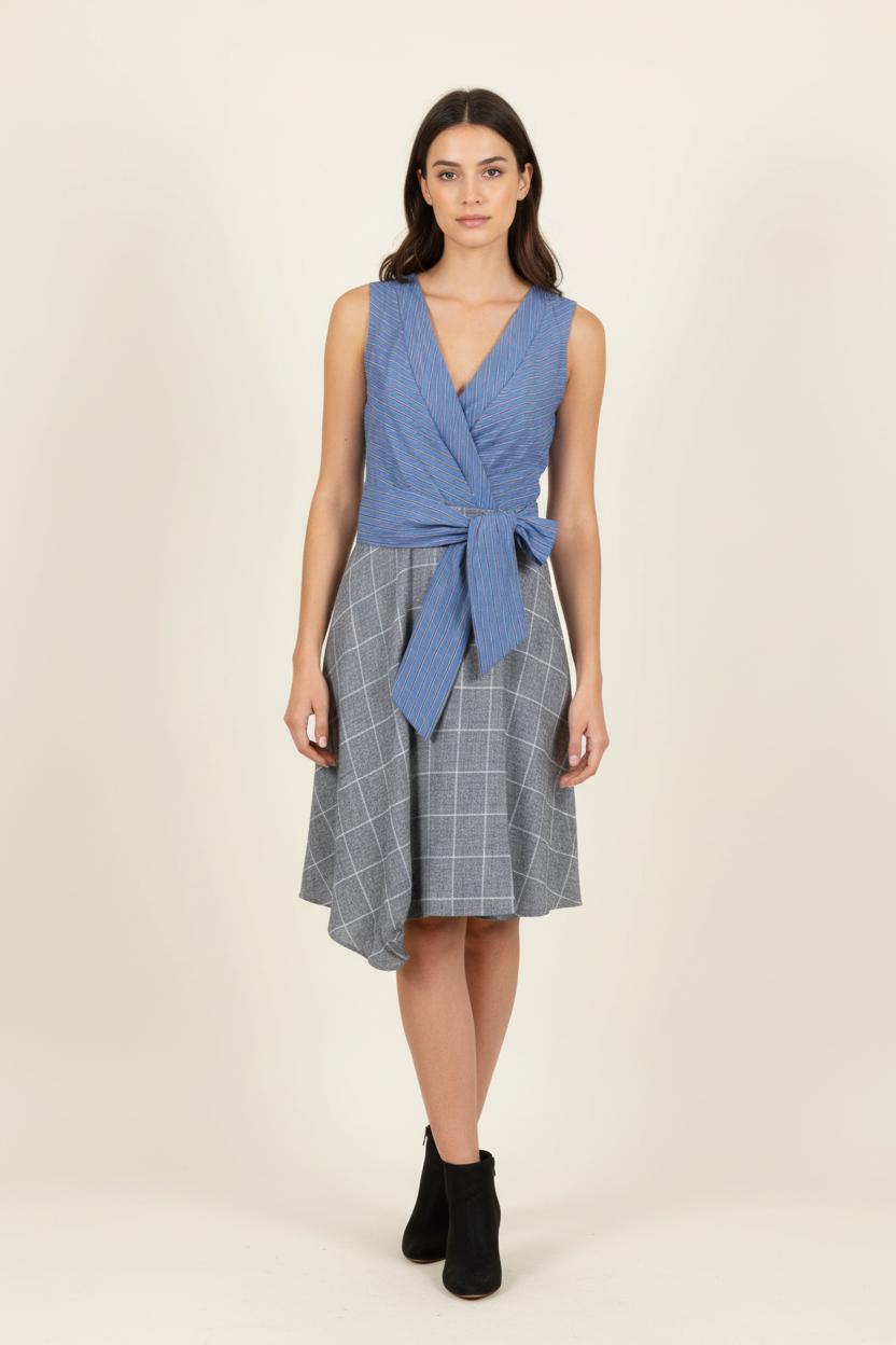 Robe Midi Bleue et Grise - Taille L/40 de la marque Claudie Pierlot | PARAD87322 - Vendu par Paradigme - Image 1