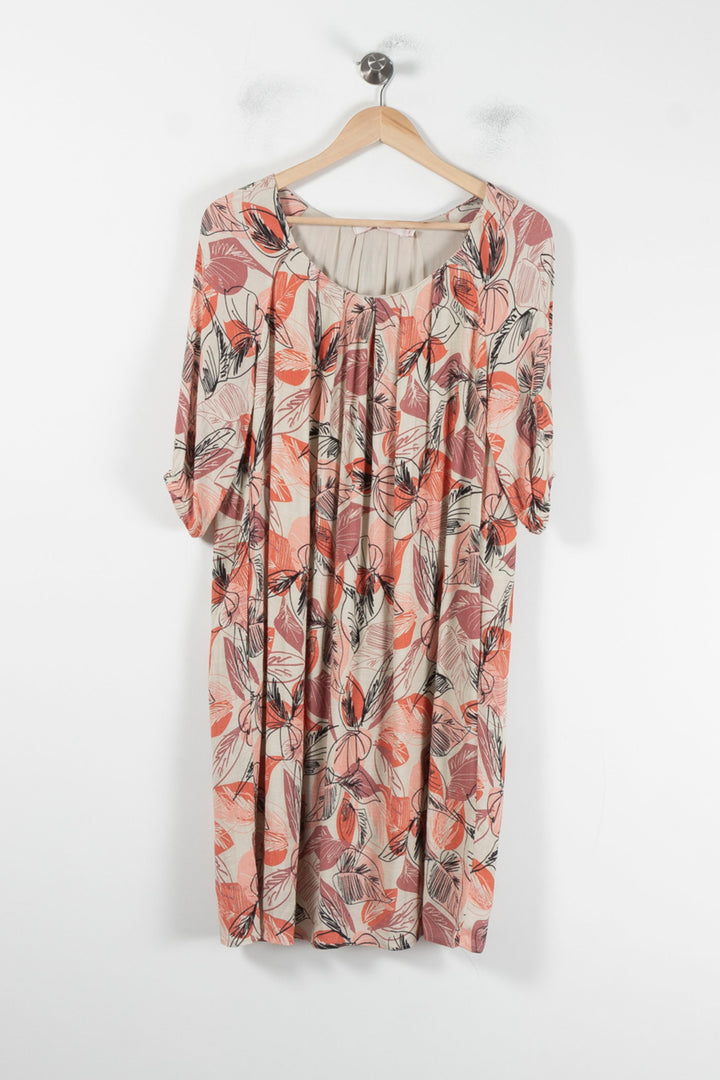 Robe Fleurie Rose et Beige - Taille M/38 de la marque La Fée Maraboutée | PARAD87354 - Vendu par Paradigme - Image 2