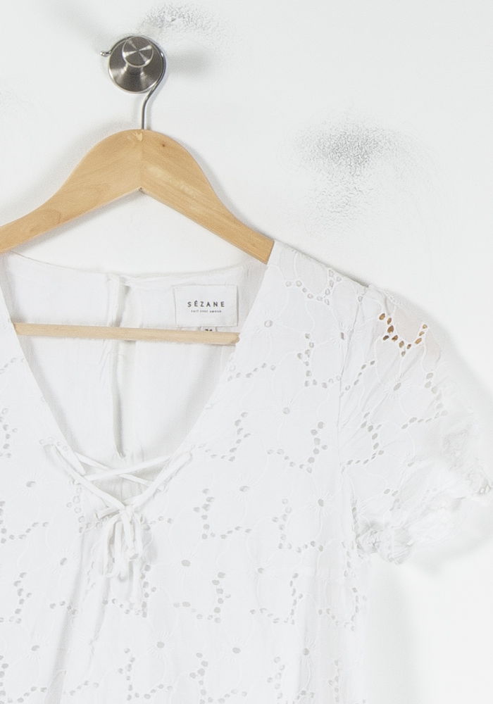 Robe Brodée Blanche - Taille XS/34 de la marque Sézane | PARAD87389 - Vendu par Paradigme - Image 3
