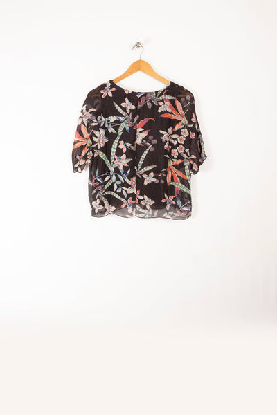 Top in floral printed silk voile - S/36