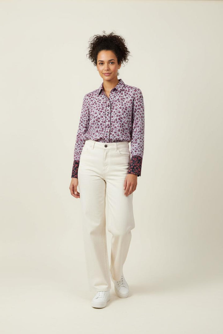 Chemise Fleurie Violette et Noire - Taille S/36 de la marque Sandro | PARAD87836 - Vendu par Paradigme - Image 1