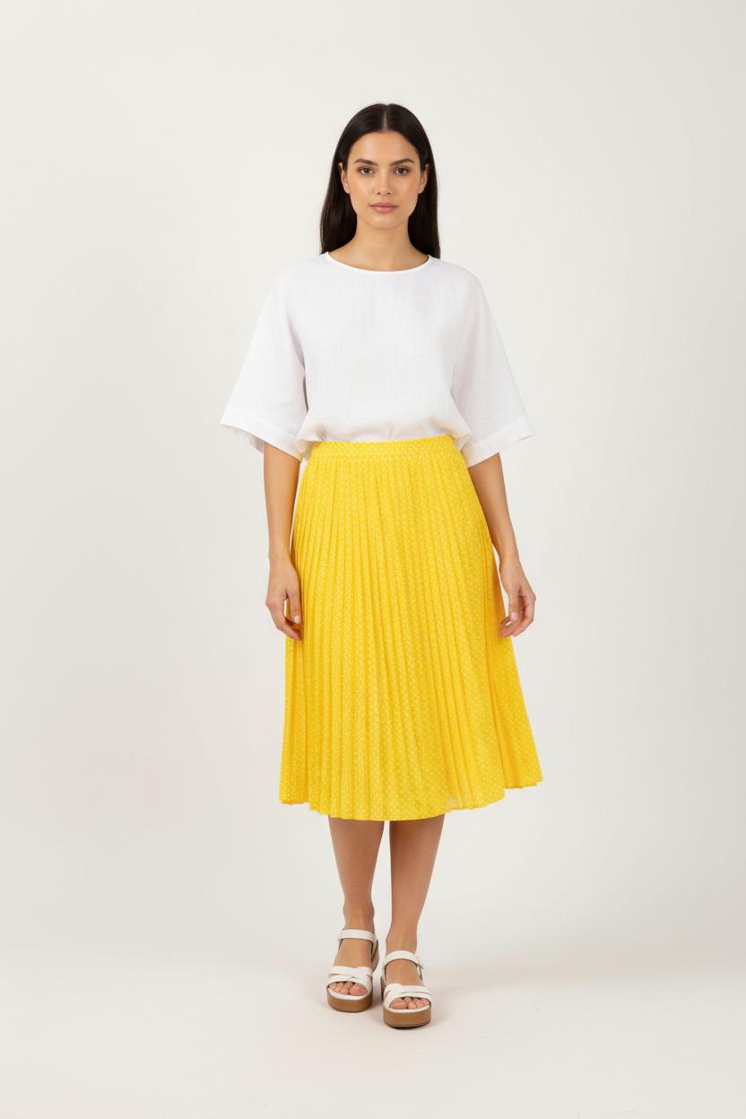Jupe Plissée Jaune à Pois Blancs - Taille XXL/44 de la marque Weill | PARAD88100 - Vendu par Paradigme - Image 1