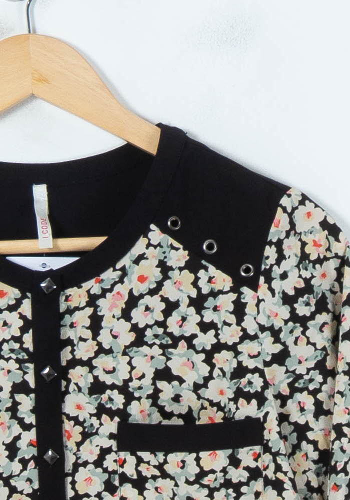 Blouse Fleurie Noire et Blanche - Taille XS/34 de la marque I.Code | PARAD88116 - Vendu par Paradigme - Image 3