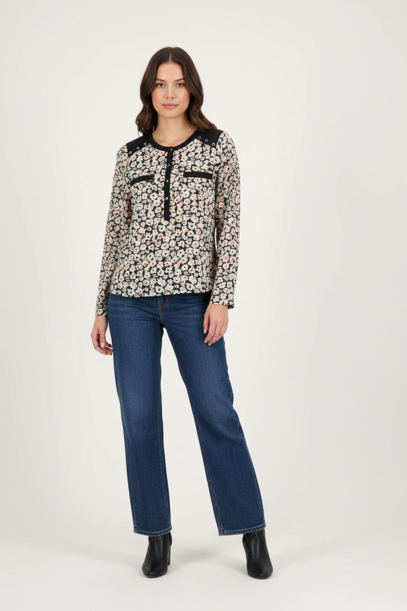 Blouse Fleurie Noire et Blanche - Taille XS/34 de la marque I.Code | PARAD88116 - Vendu par Paradigme - Image 1
