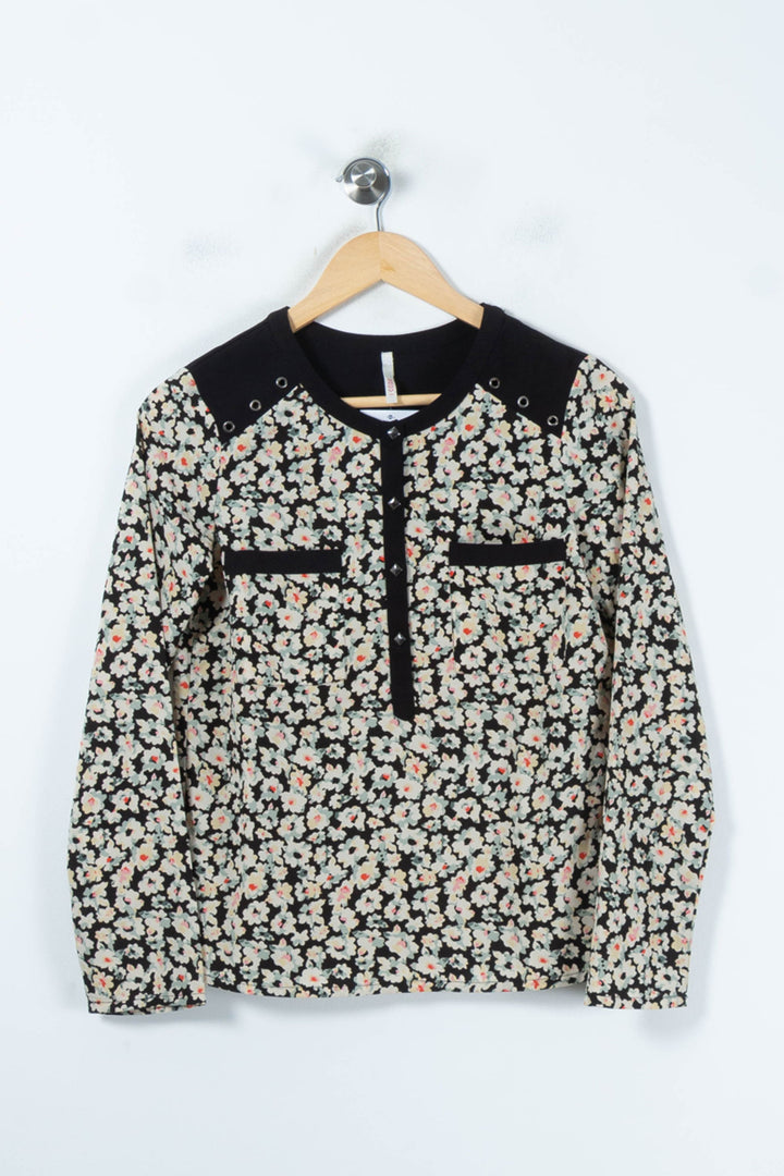 Blouse Fleurie Noire et Blanche - Taille XS/34 de la marque I.Code | PARAD88116 - Vendu par Paradigme - Image 2