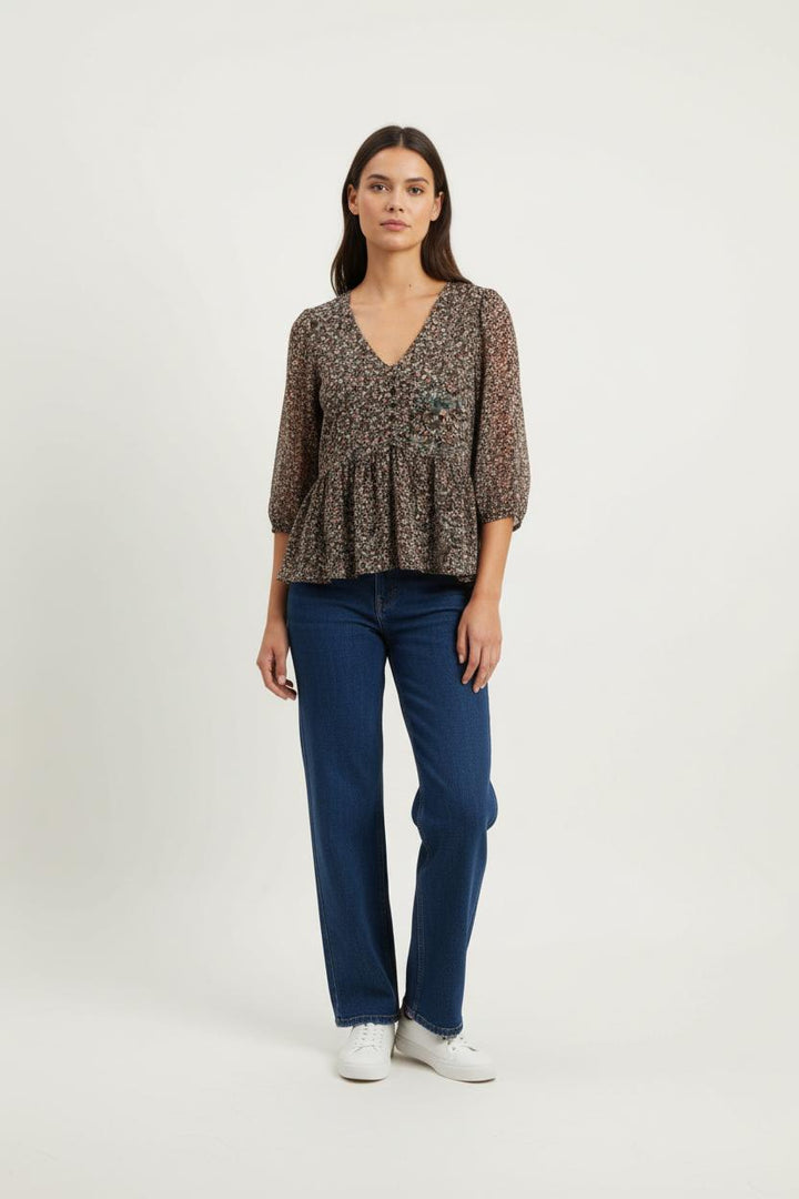 Blouse La Fée Maraboutée Taille 44 Orange/bleu - Manches Longues, Style Rock, Unique !