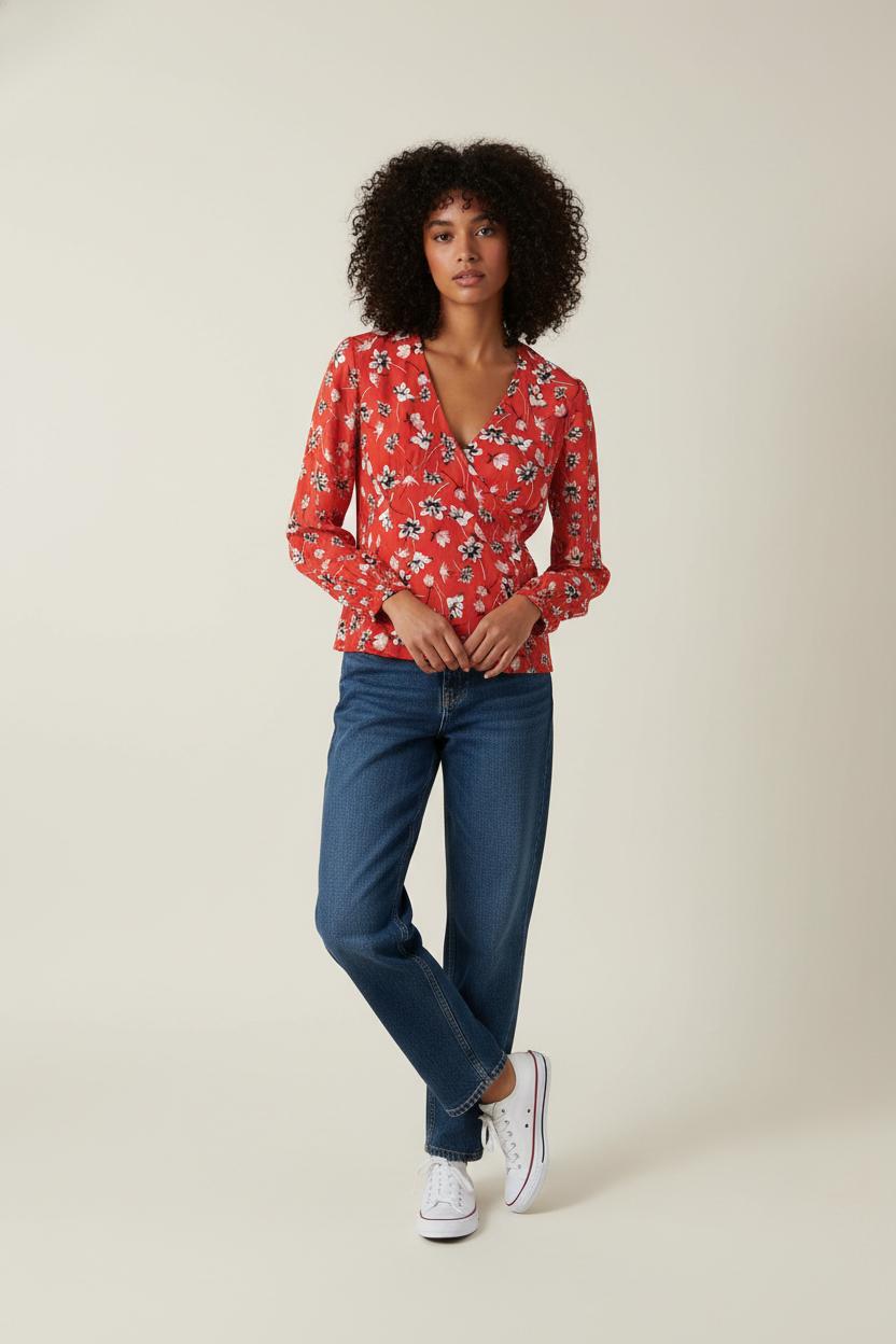 Blouse Fleurie Rouge et Blanche - Taille M/38 de la marque ZAPA | PARAD88235 - Vendu par Paradigme - Image 1