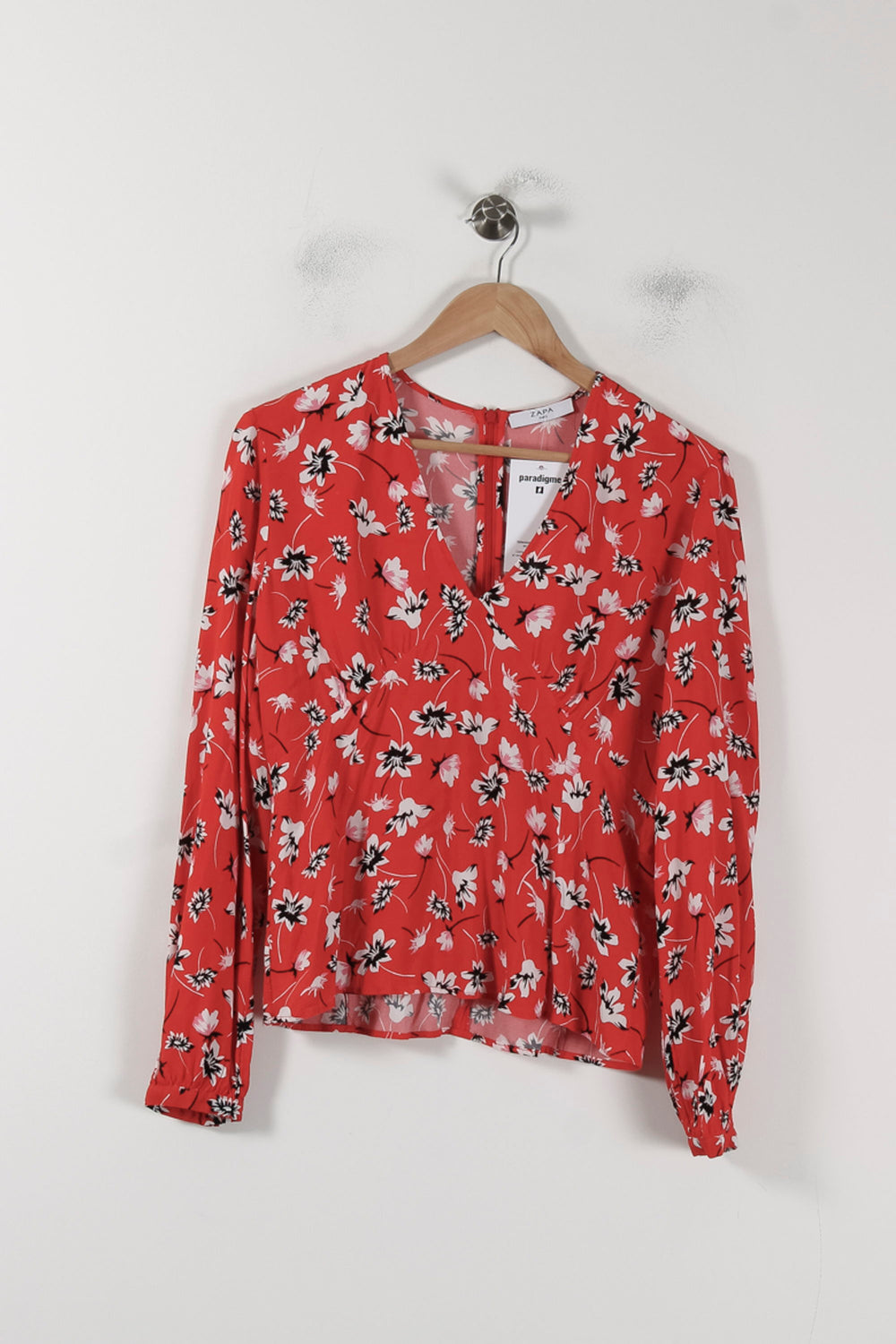 Blouse Fleurie Rouge et Blanche - Taille M/38 de la marque ZAPA | PARAD88235 - Vendu par Paradigme - Image 2