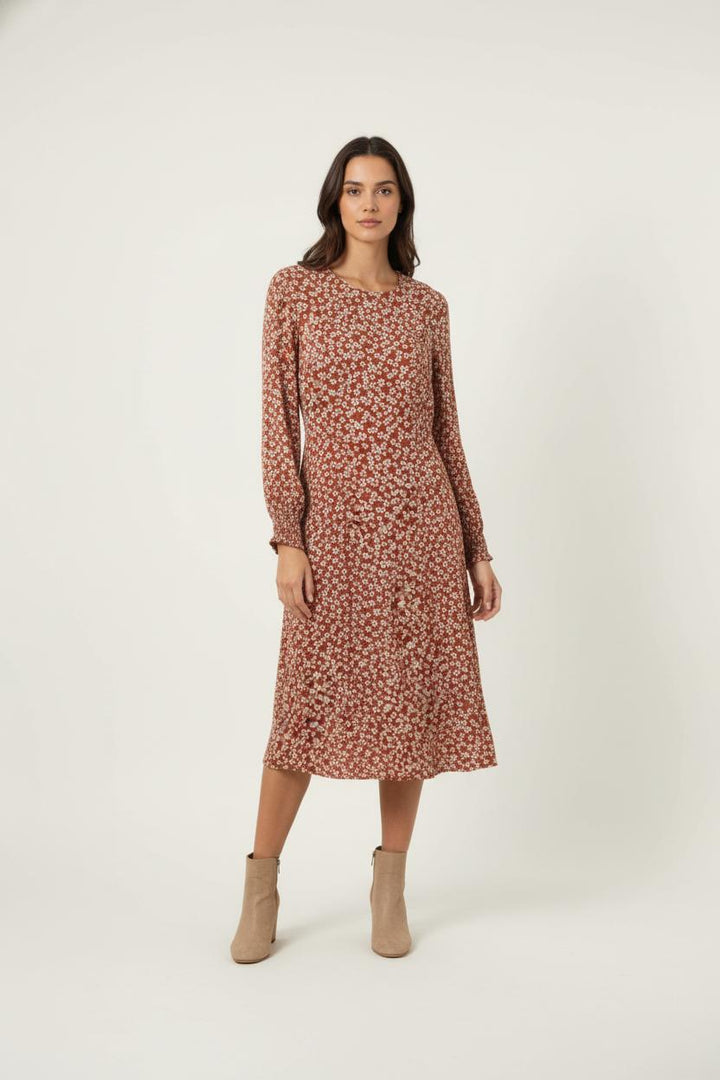 Robe Fleurie Marron et Blanche - Taille M/38 de la marque Kookai | PARAD88292 - Vendu par Paradigme - Image 1