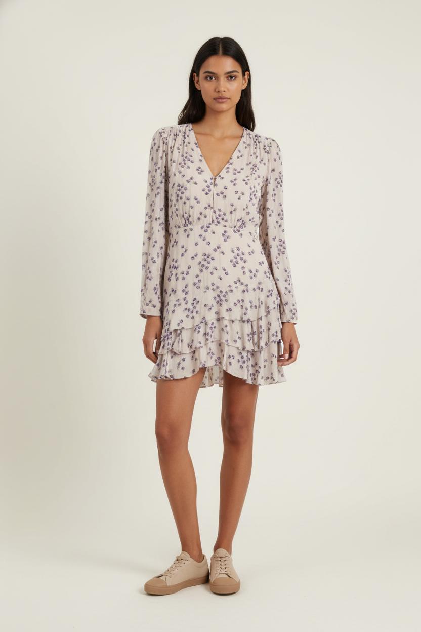 Robe Fleurie Beige et Violette - Taille M/38 de la marque ZAPA | PARAD88403 - Vendu par Paradigme - Image 1