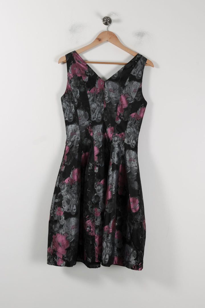 Robe Évasée Noire et Grise à Fleurs Roses - Taille S/36 de la marque Derhy | PARAD88415 - Vendu par Paradigme - Image 4