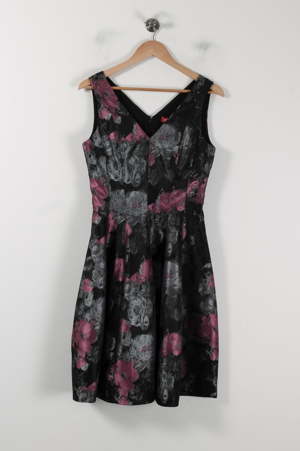 Robe Évasée Noire et Grise à Fleurs Roses - Taille S/36 de la marque Derhy | PARAD88415 - Vendu par Paradigme - Image 2