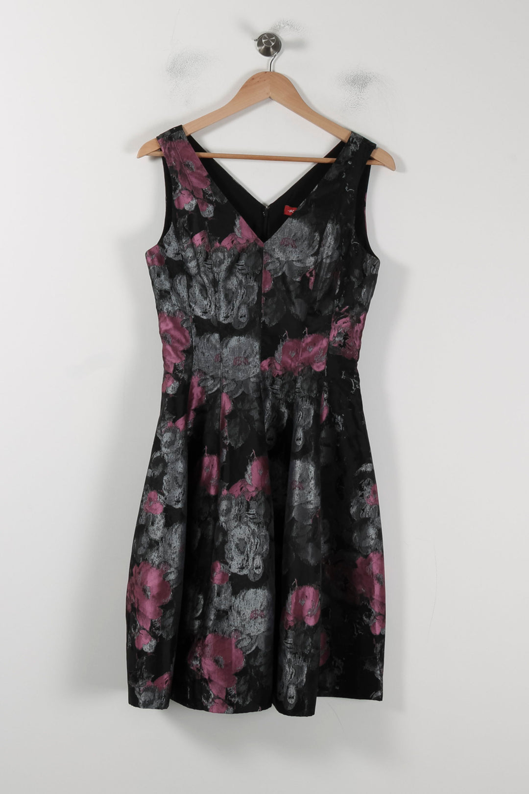Robe Évasée Noire et Grise à Fleurs Roses - Taille S/36 de la marque Derhy | PARAD88415 - Vendu par Paradigme - Image 2