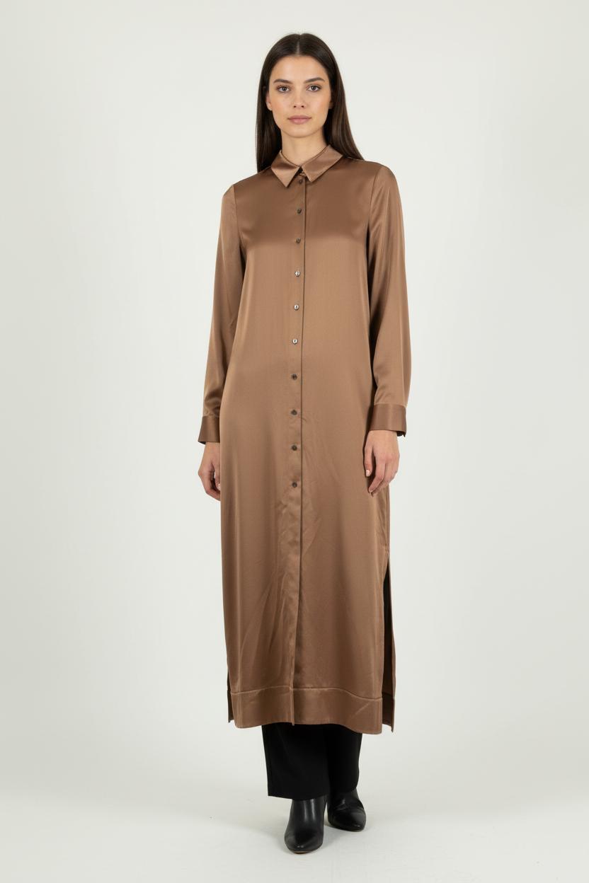 Robe Chemise Longue Marron - Taille XS/34 de la marque ZAPA | PARAD88485 - Vendu par Paradigme - Image 1
