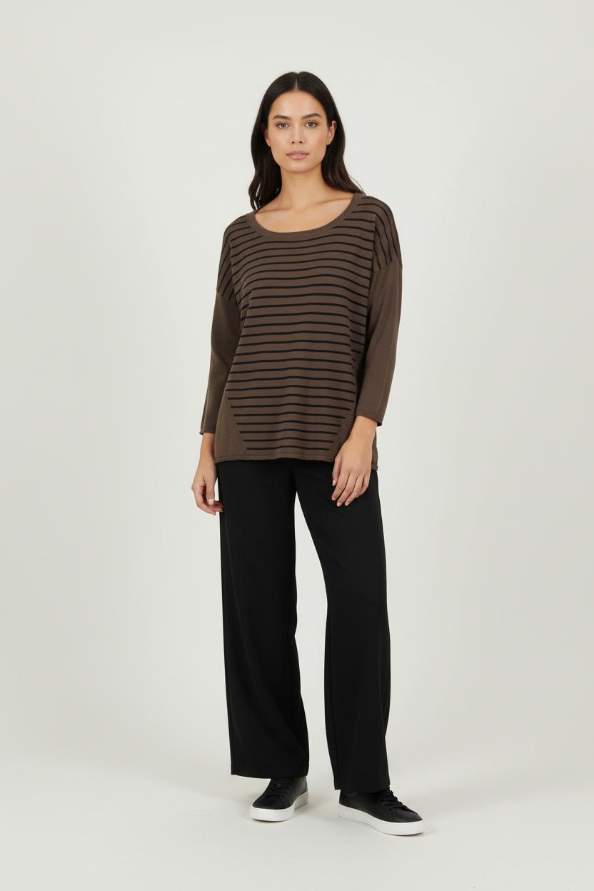 Pull Marron à Rayures Noires - Taille L/40 de la marque IKKS | PARAD88652 - Vendu par Paradigme - Image 1