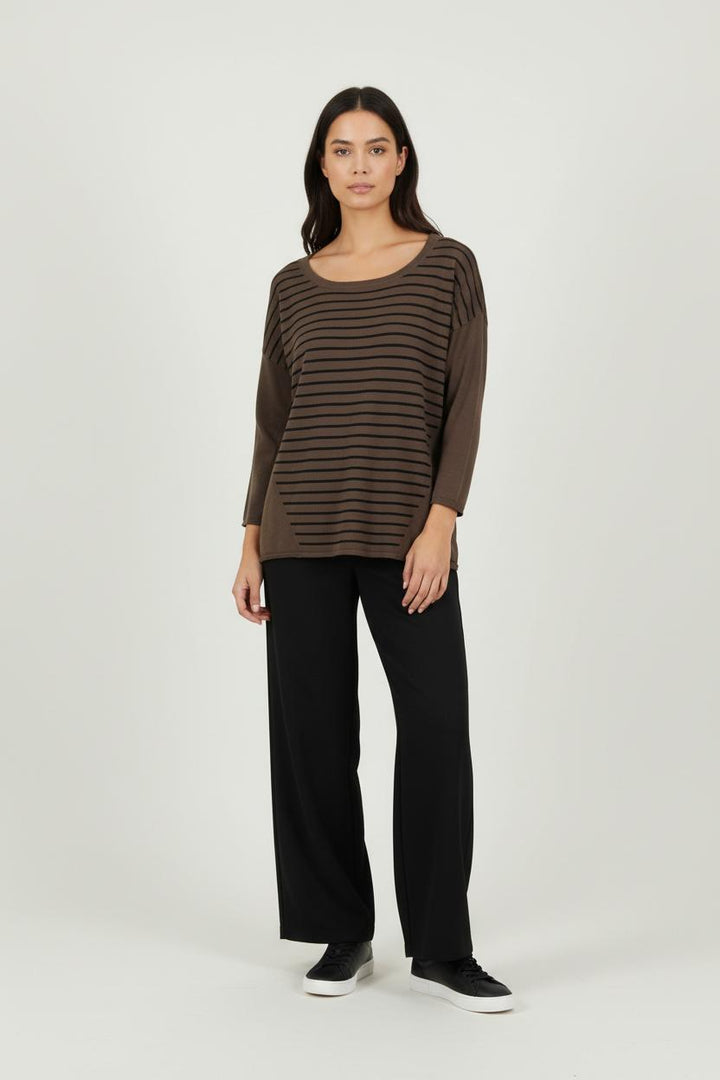 Pull Marron à Rayures Noires - Taille L/40 de la marque IKKS | PARAD88652 - Vendu par Paradigme - Image 1