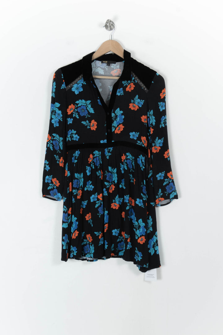 Blouse Noire à Fleurs Bleues et Rouges - Taille S/36 de la marque Maje | PARAD88696 - Vendu par Paradigme - Image 2
