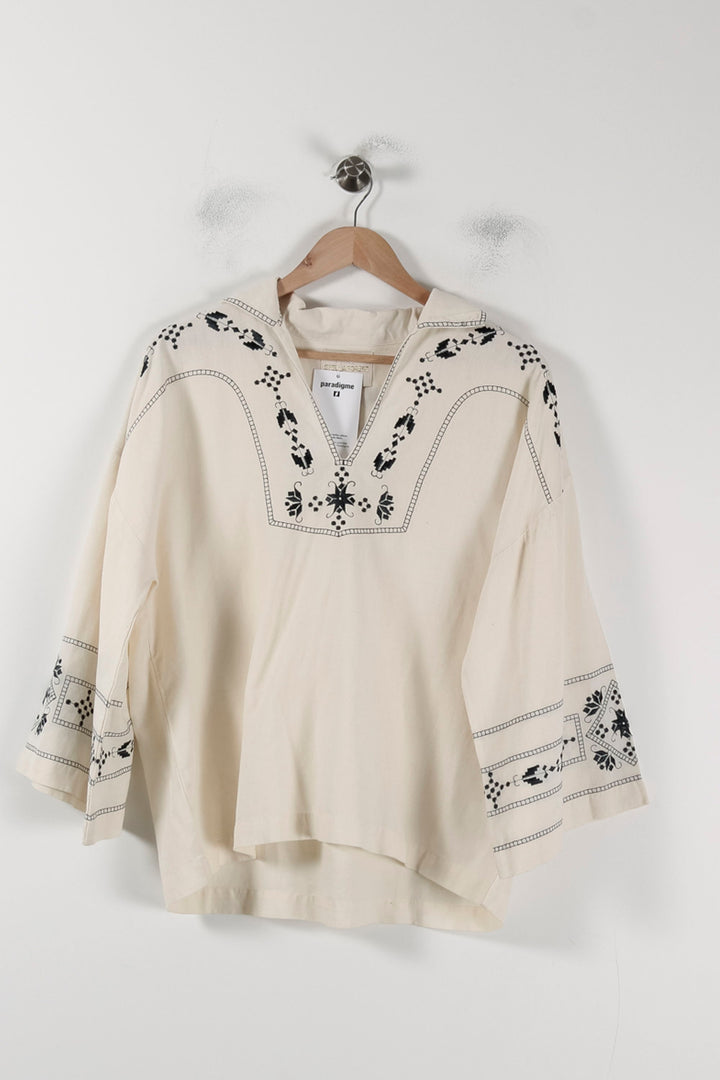 Blouse Brodée Beige et Noire - Taille L/40 de la marque Stella Forest | PARAD88705 - Vendu par Paradigme - Image 2