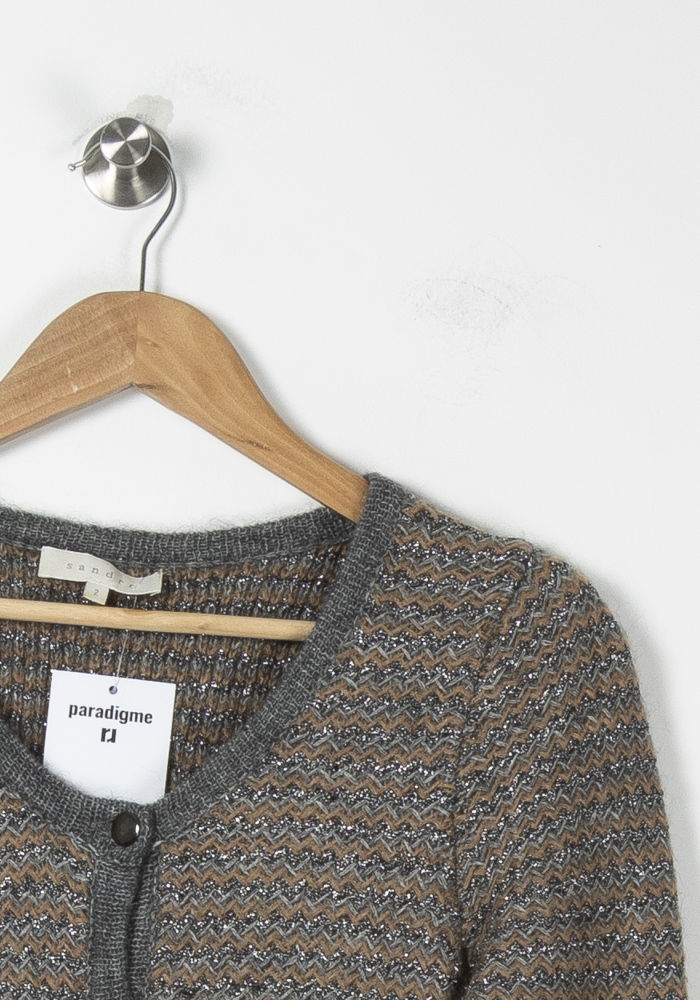 Cardigan Gris et Marron - Taille M/38 de la marque Sandro | PARAD88764 - Vendu par Paradigme - Image 3